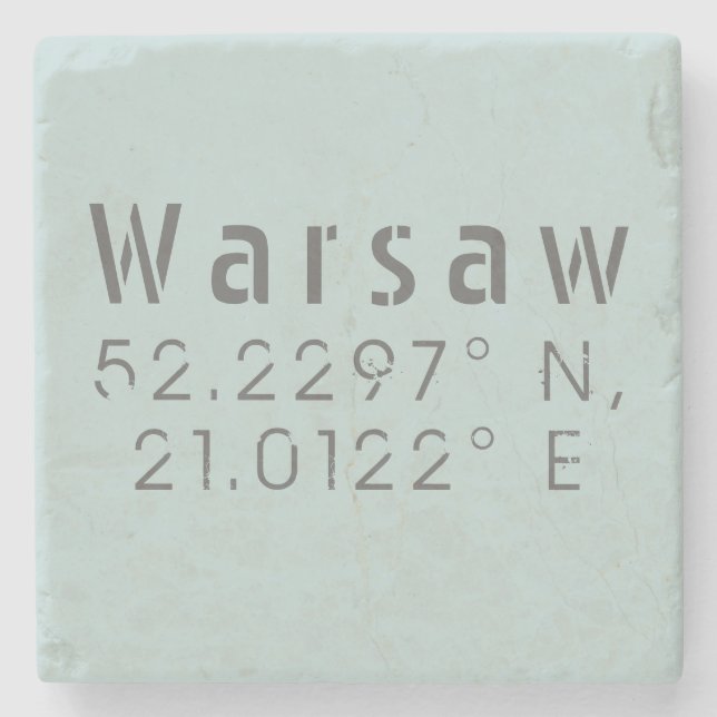 Warschau Latitude Longitude Steinuntersetzer (Vorderseite)