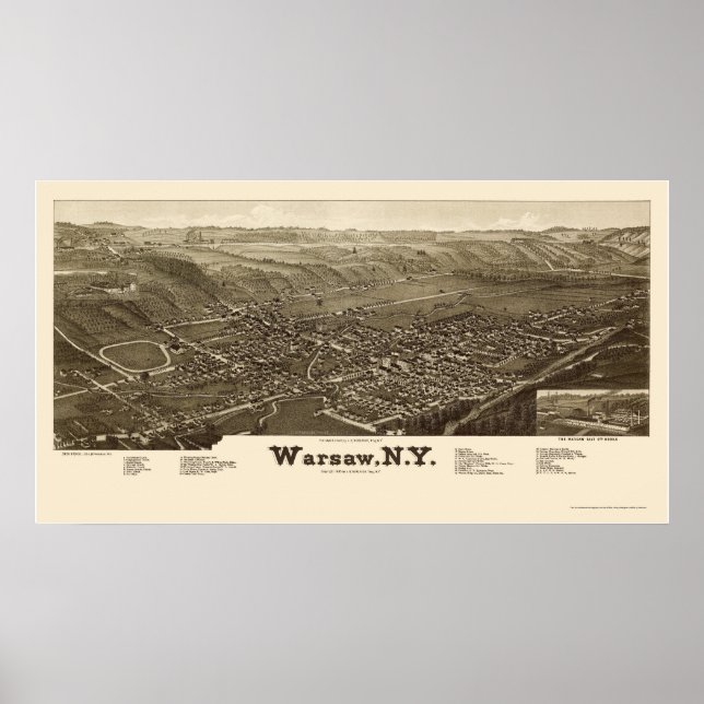 Warschau, NY Panorama Karte - 1885 Poster (Vorne)