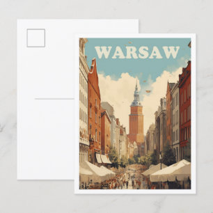 Warschau Polen Kunst Vintage Reiseillustration Postkarte