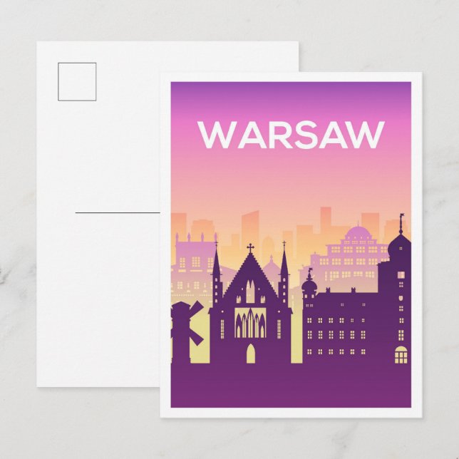 Warschau Polen Kunstreise Illustration Postkarte (Vorne/Hinten)