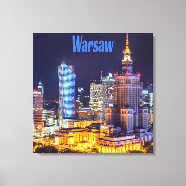 Warschau Polen Night Skyline Warsaw Spire Leinwanddruck (Vorderseite)