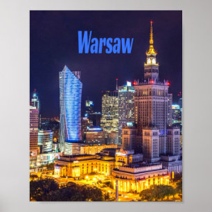 Warschau Polen Night Skyline Warsaw Spire Poster