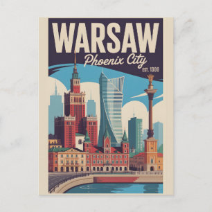 Warschau Polen Retro-Silhouette Stadtansicht Reise Postkarte