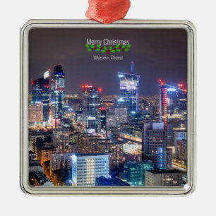 Warschau, Polen Skyline, Frohe Weihnachten, Ornament Aus Metall