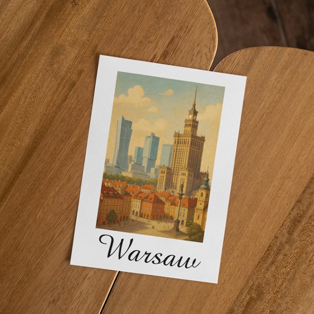 Warschau Polen Skyline Vintag Illustration Postkarte (Warsaw Poland Skyline Vintage Illustration Postcard)