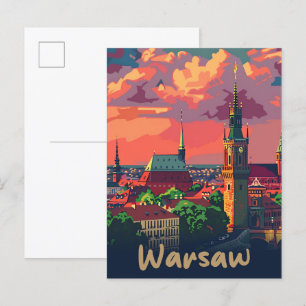 Warschau Polen Vintage Retro Reiseillustration Postkarte