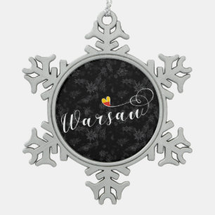 Warschauer Flaggenherz, Warschau, Polen Schneeflocken Zinn-Ornament