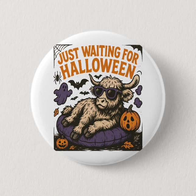 Wart für Halloween-Hochlandskuh Button (Vorderseite)