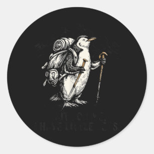 Warte auf den kleinen Beine Pinguin Wandern Lustig Runder Aufkleber