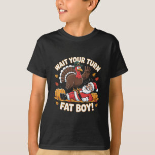 Warte Deine Runde, Dicker Junge Lustiger Erntedank T-Shirt