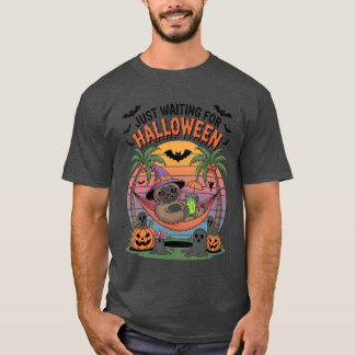 Warte nur auf Halloween Lustiger Faultier Retro Gr T-Shirt