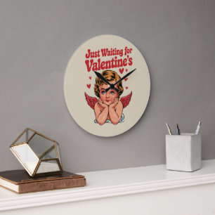 Warte nur auf Valentinstag Retro Baby Cupid Liebe Große Wanduhr