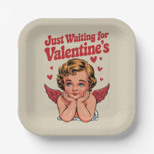 Warte nur auf Valentinstag Retro Baby Cupid Liebe Pappteller