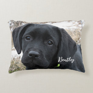 Wartefeder - Labrador Puppy - Schwarzes Labor Dekokissen