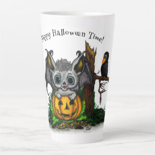 Warten auf Halloween, süße Fledermaus und Rabe Milchtasse
