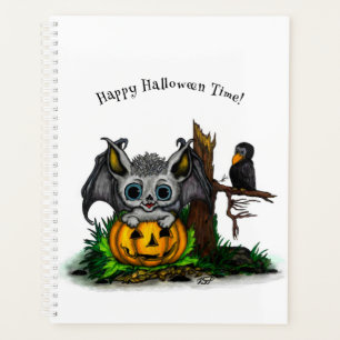 Warten auf Halloween, süße Fledermaus und Rabe Planer