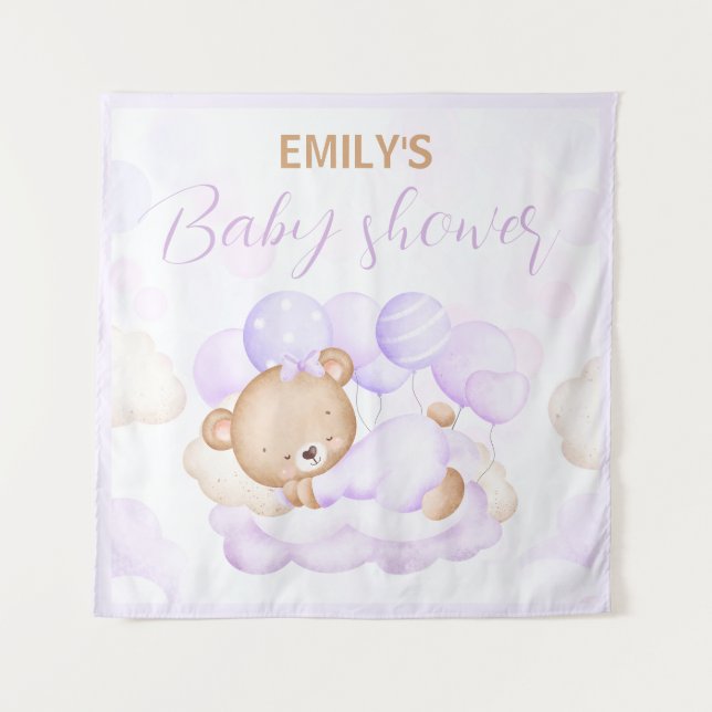 Warten Sie die Lila Girl Baby Dusche Hintergrund Wandteppich (Vorderseite)