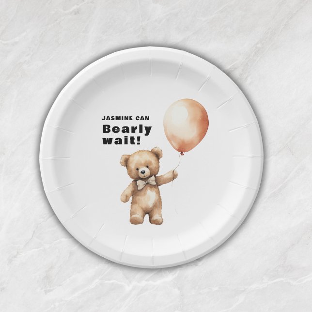 Warten Sie geschlechtsneutral mit minimaler Babydu Pappteller (bearly wait baby shower paper plate )