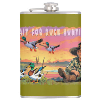 Warten wir auf die Entenjagd-Saison-Tasse Flachmann