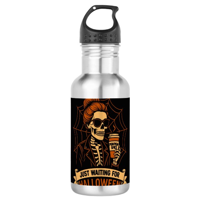 Wartet nur auf Halloween-Skelett Edelstahlflasche (Vorderseite)