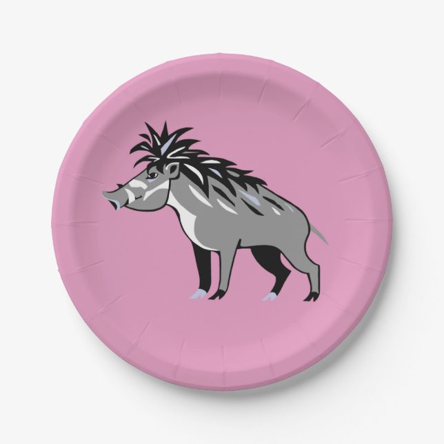 Warthos - Cool rosa WARTY PIG - Tierfreund - Pappteller (Vorderseite)