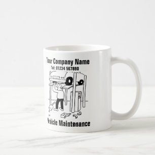 Wartung von Fahrzeugen. Lustige Garage Kaffeetasse