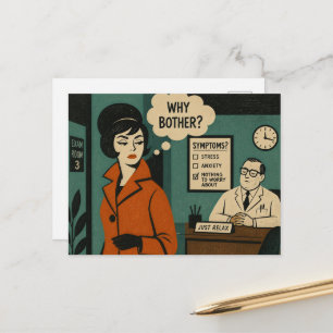 Warum eine Frau beim Arzt in der Mitte des Jahrhun Postkarte