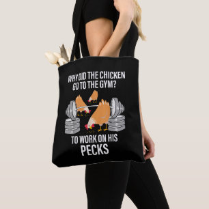 Warum ging das Huhn ins Fitnessstudio Lustiges Tie Tasche