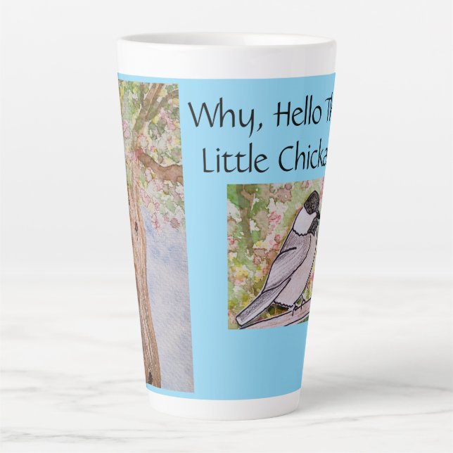 Warum Hello There Little Chickadee Baby Blue Milchtasse (Vorderseite)