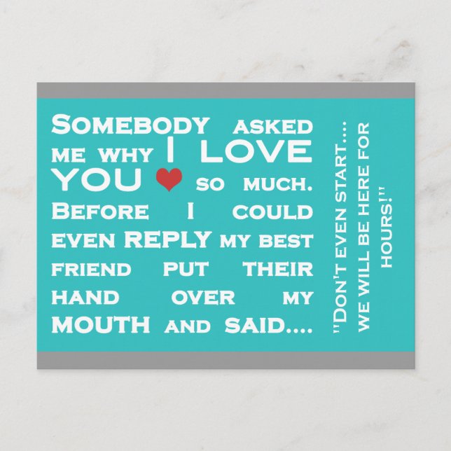 Warum ich dir eine Postkarte Liebe (Vorderseite)