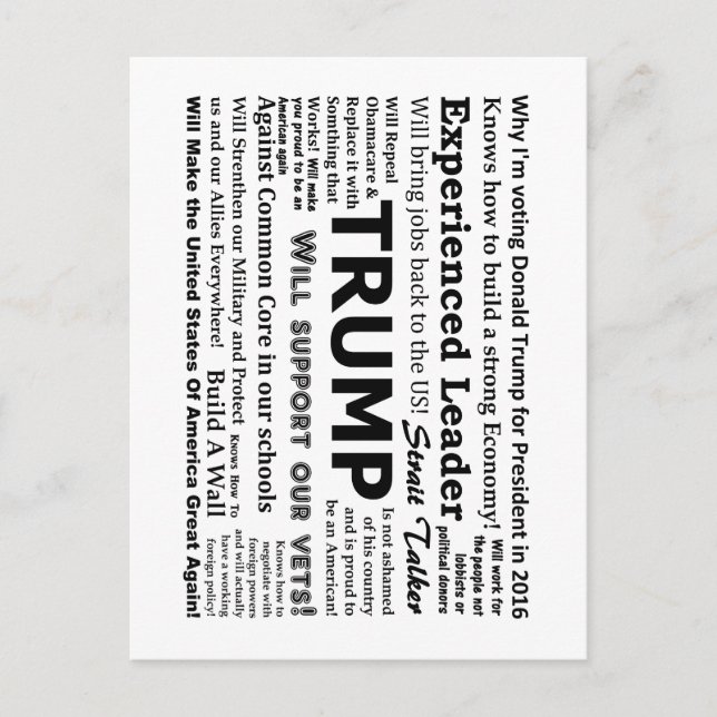 Warum ich für Donald Trump stimme Postkarte (Vorderseite)
