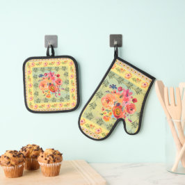 Warum nicht Vintager Stil manchmal Watecolor Blume Ofenhandschuh & Topflappen-Set