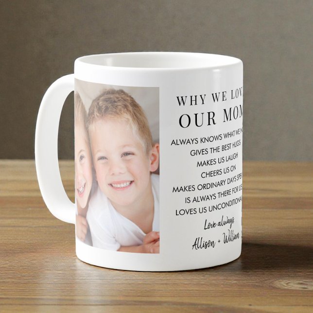 Warum wir Mama lieben Foto Kaffeetasse (Why We Love Mom Photo Coffee Mug)