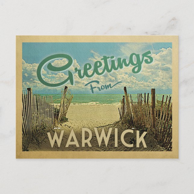 Warwick Beach Vintage Travel Postkarte (Vorderseite)