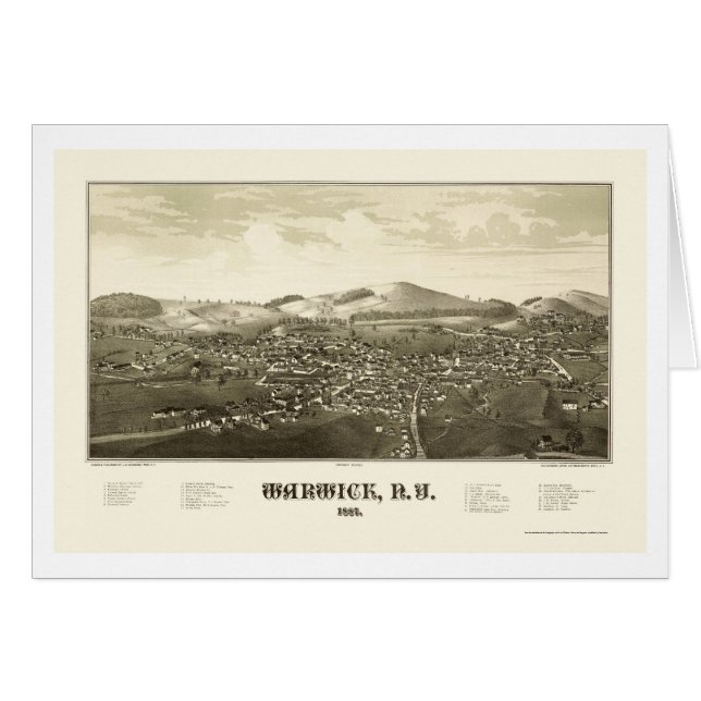 Warwick, NY panoramische Karte - 1887 (Vorderseite (Horizontal))