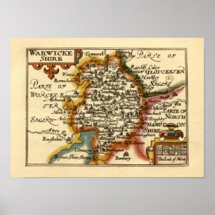 Warwickshire Landkreis England Alte antike Karte Poster