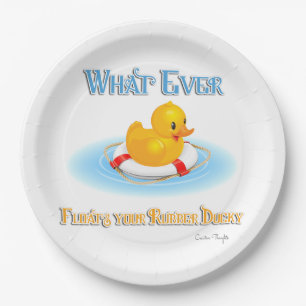 Was auch immer Ihr Gummihandschuh schwimmt Pappteller