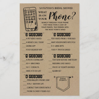Was auf Ihrem Handy Rustic Brautparty Game Flyer