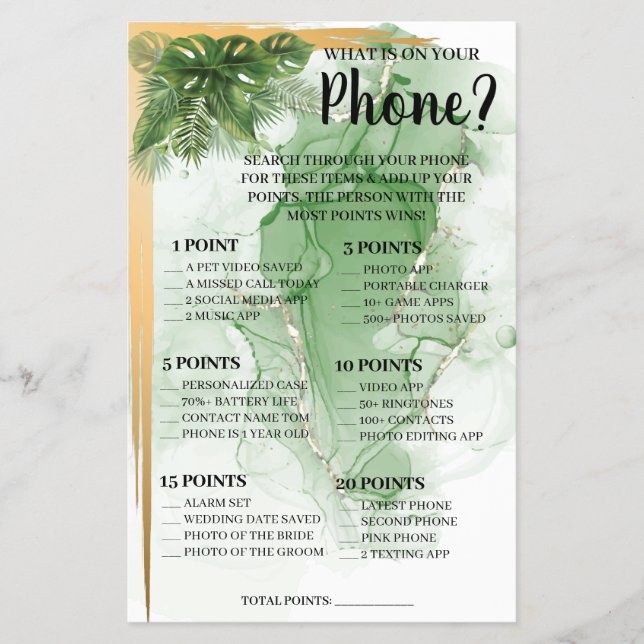 Was auf Ihrem Handy Tropical Shower Game Card Fl Flyer (Vorne)