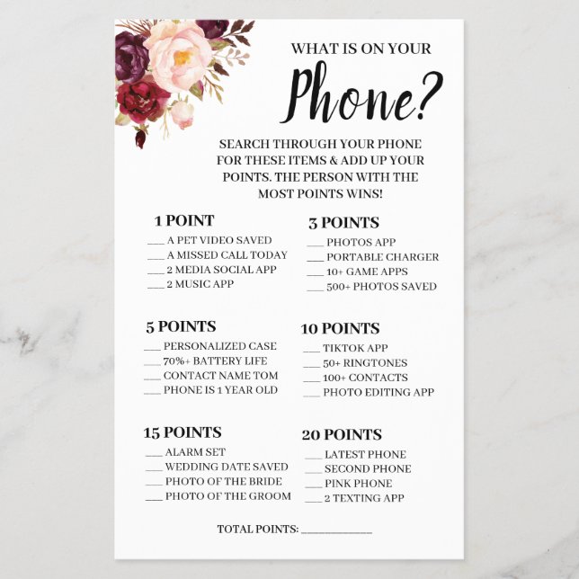 Was auf Ihrem Telefon Marsala Shower Game Card Fly Flyer (Vorne)