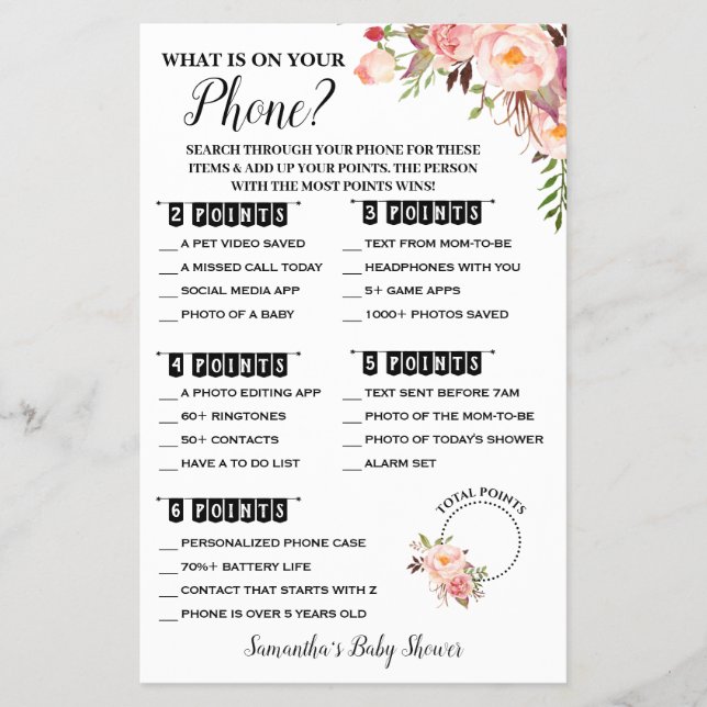Was auf Ihrer Phone Pink Baby Shower Game Card Flyer (Vorne)
