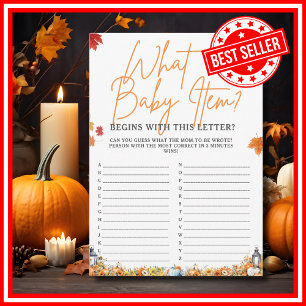WAS BABY ITEM ALPHABET Baby Shower Game Pumpkin Einladung