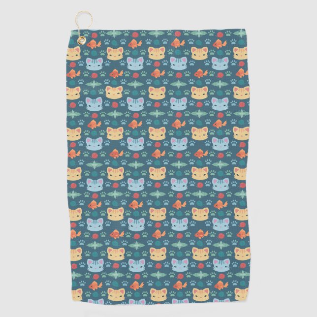 Was Cool ist, Kitty Cat in Blau und Gelb Golfhandtuch (Vorderseite)