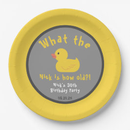 Was die Duck Birthday Punny Yellow Pappteller