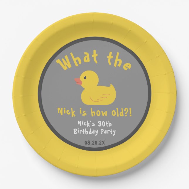 Was die Duck Birthday Punny Yellow Pappteller (Vorderseite)