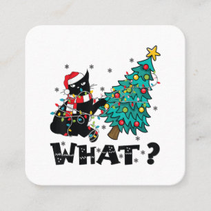 WAS Funny Black Cat Santa Pushing Weihnachtsbaum Quadratische Visitenkarte