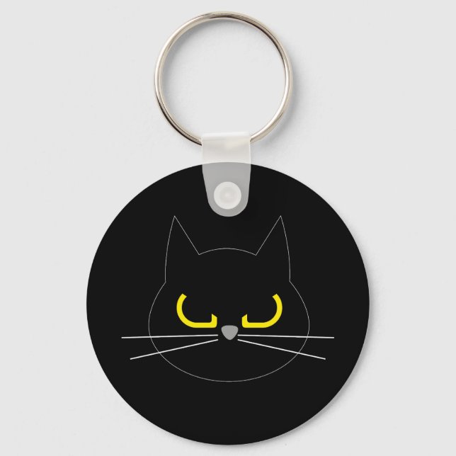 WAS?? Funny Grumpy Black Cat Key Ring Schlüsselanhänger (Vorderseite)
