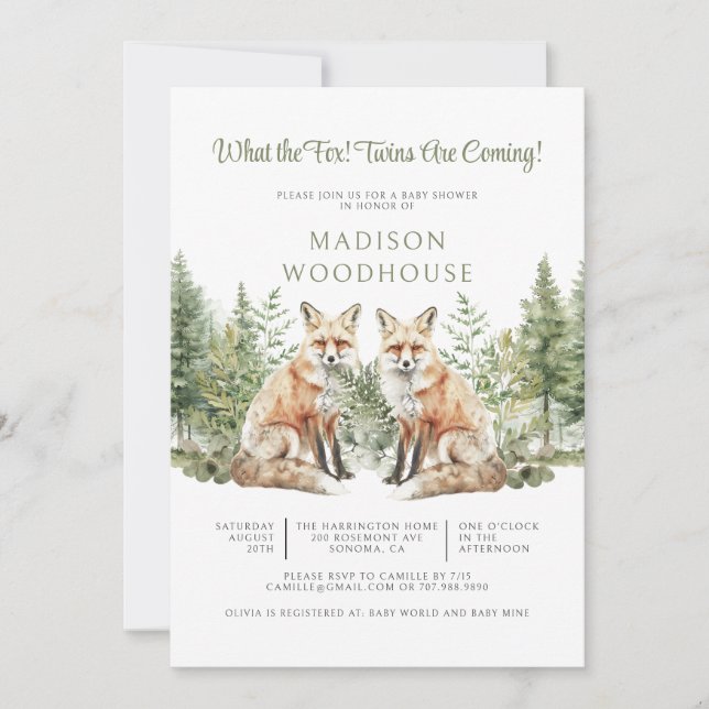 Was für ein Fuchs! Einladung von Twins Baby Shower (Vorderseite)