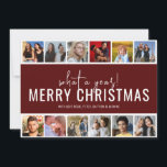 Was für ein Jahr! 12 FotoCollage | Weihnachtsfeier Feiertagskarte<br><div class="desc">Eine moderne Weihnachtskarte mit 12 Ihrer Lieblingsfotos aus dem Jahr,  im Stil eines Fotos,  auf rotem Hintergrund mit einem Template-Weihnachtsgrüßen. Schriftart Stile und Hintergrundfarbe können einfach geändert werden,  indem Sie auf den Link nach der Personalisierung anpassen klicken.</div>