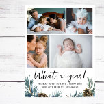 Was für ein Jahr die FotoCollage moderner Familien Feiertagspostkarte<br><div class="desc">Diese moderne Multi-Foto Collage Postcard ist eine stilvolle Art, Ihre besten Fotos des vergangenen Jahres zu präsentieren. Mit 4 Fotos mit handgeschriebenem Pinselskript, das "Was für ein Jahr" und der Feriengrün von blauen Kiefern sagt. Eine großartige Möglichkeit, Ihr Jahr mit Lieben zu teilen und zu bewerten. Fügen Sie Ihren eigenen...</div>